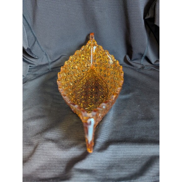 Vintage 12" long Fenton Amber DAISY & BUTTON Canoe Candy Trinket Dish 4.25" wide - Picture 3 of 8